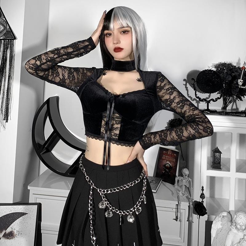 Mercy Lace Velvet Crop Top