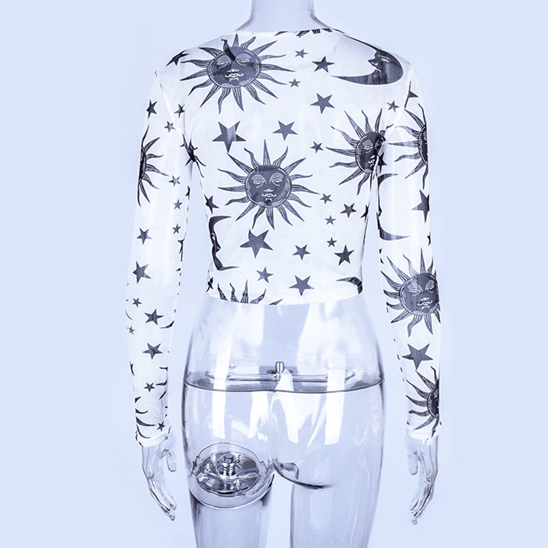 Gothic Sun Moon Mesh Top