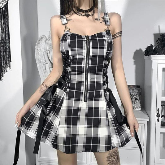 Midnight Frolic Grunge Plaid Dress