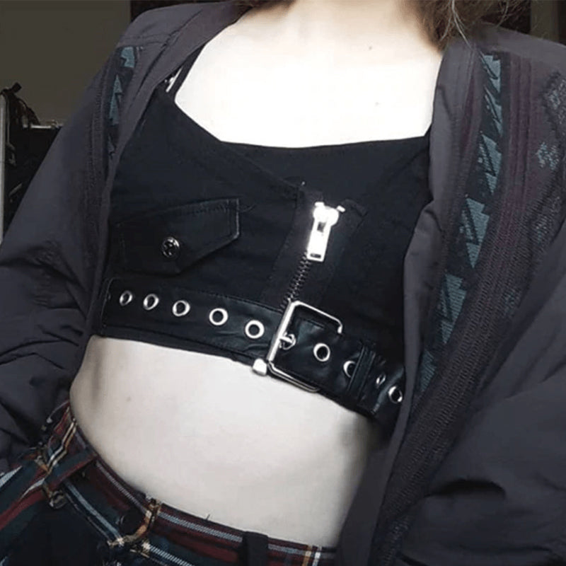 Gothic Plaid Rivet Crop Tank Top