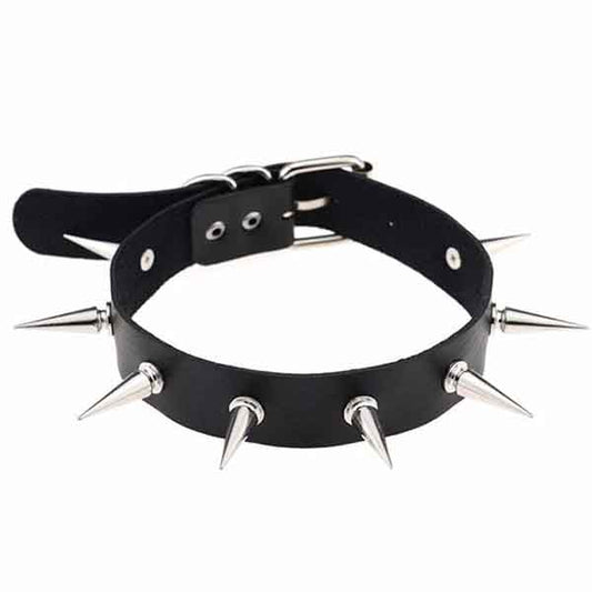 Silver Spiked Leather Choker