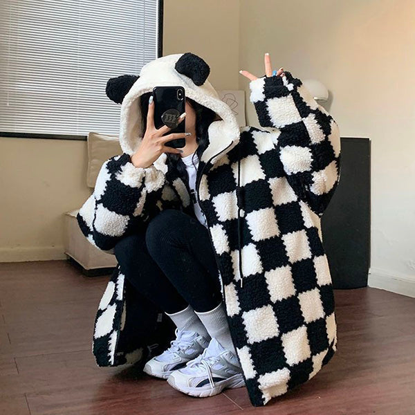 Kawaii Plaid Oversized Hoodie