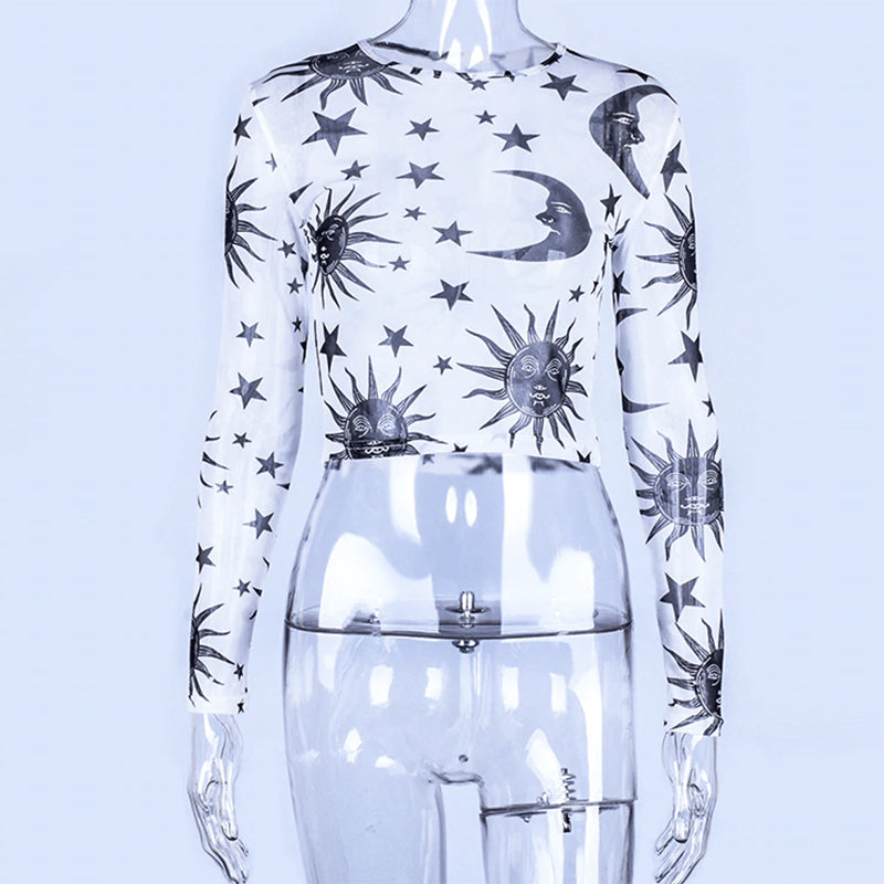 Gothic Sun Moon Mesh Top