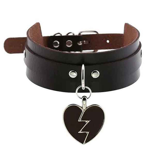 Broken Heart Leather Choker