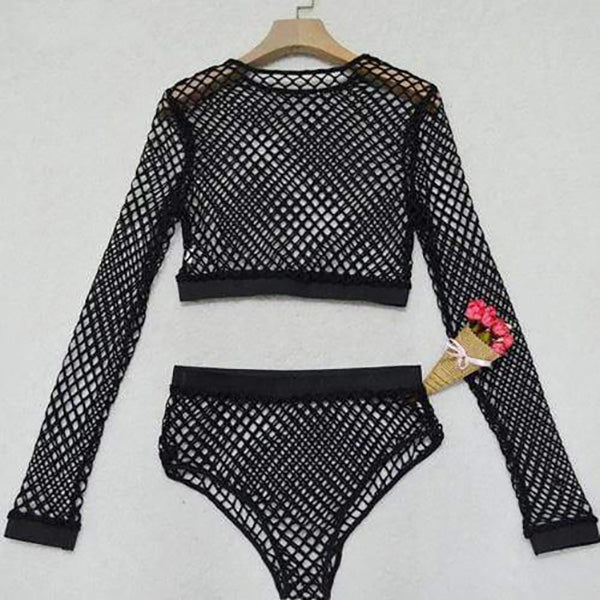 Gothic Two Piece Sexy Black Mesh Bodysuit