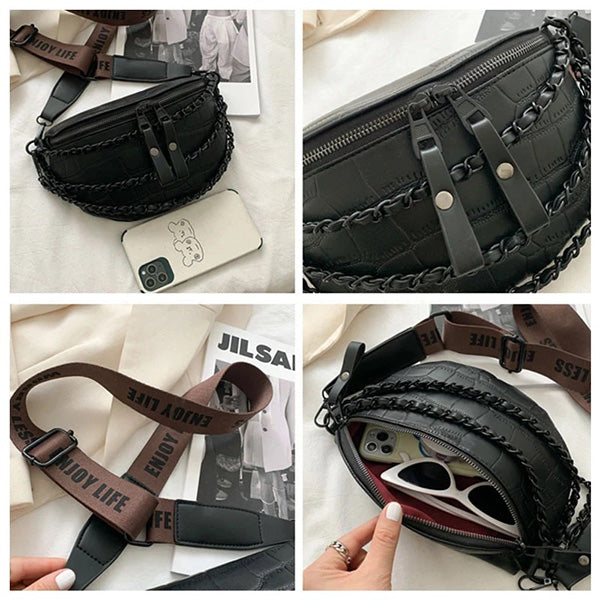 Faux Leather Chain Bum Bag