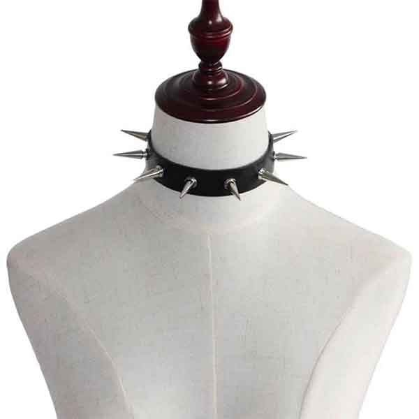 Silver Spiked Leather Choker