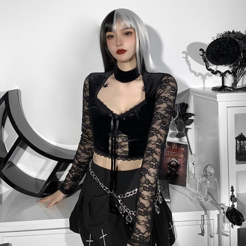 Mercy Lace Velvet Crop Top