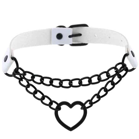 Chained Heart Gothic Leather Choker