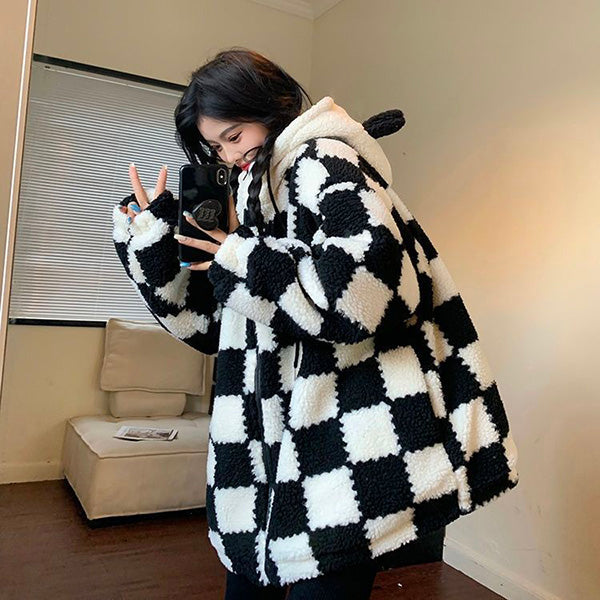Kawaii Plaid Oversized Hoodie