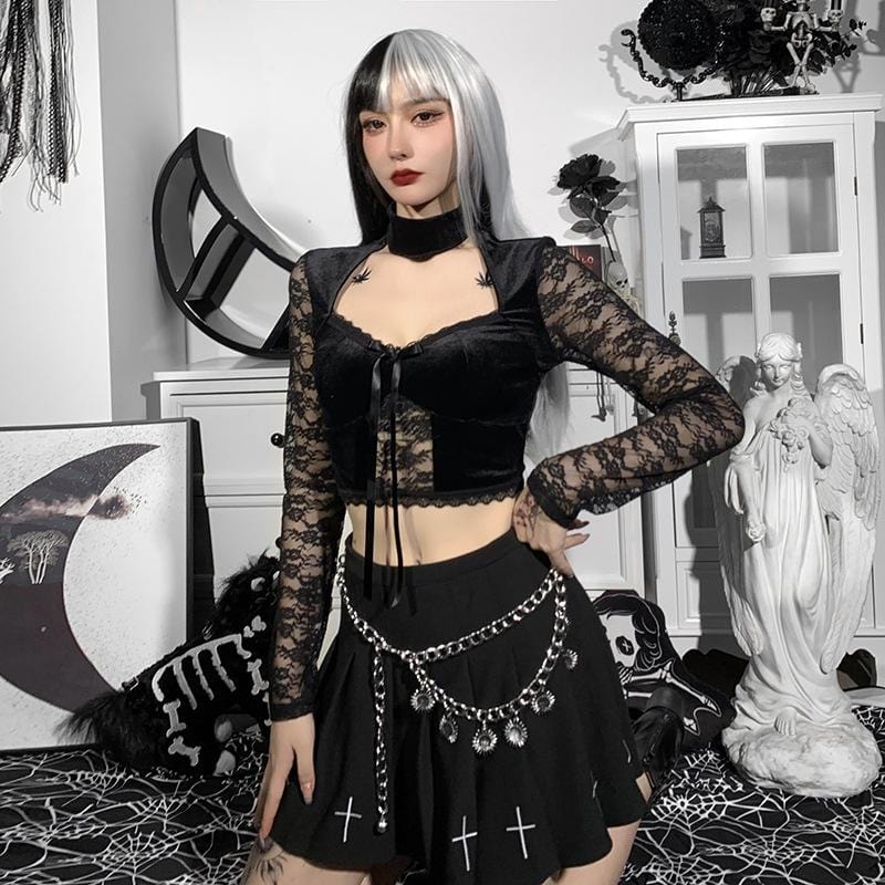 Mercy Lace Velvet Crop Top