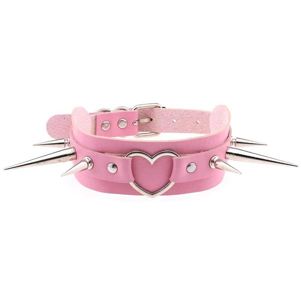 Long Spike Heart Choker Necklace