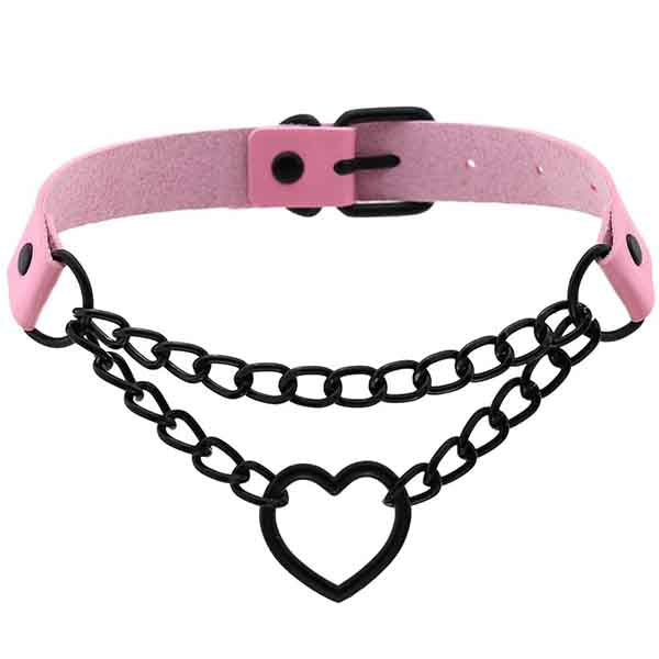 Chained Heart Gothic Leather Choker