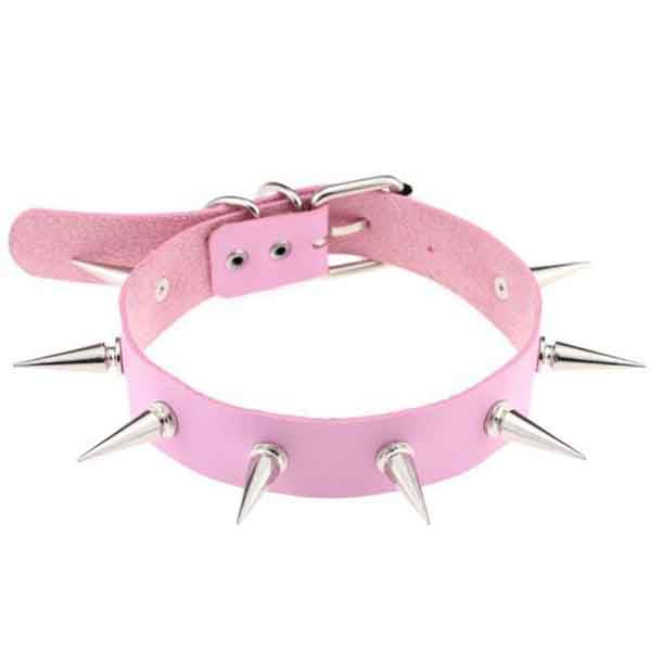 Silver Spiked Leather Choker