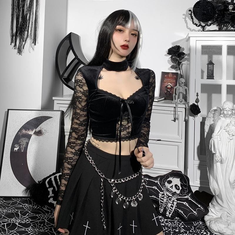 Mercy Lace Velvet Crop Top