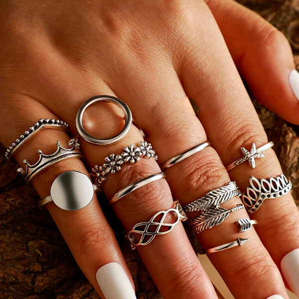 Thalassophile Vintage Geometric Ring Set