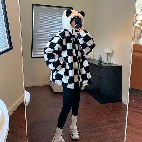 Kawaii Plaid Oversized Hoodie