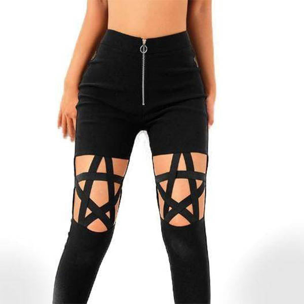 Gothic Pentagram Hollow Out High Waist Pants