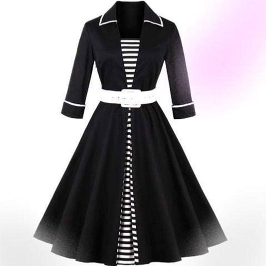 Patchwork Belt Vintage Dress Plus Size