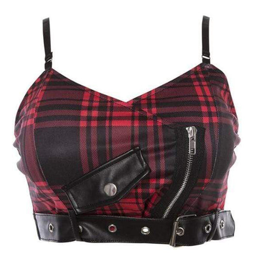 Gothic Plaid Rivet Crop Tank Top