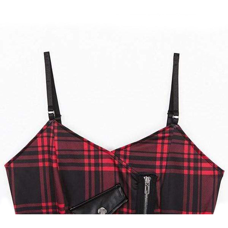 Gothic Plaid Rivet Crop Tank Top
