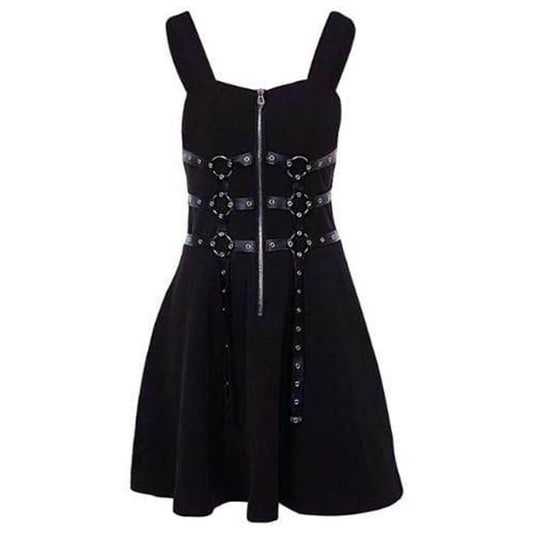Gothic Vintage Retro Metal Chain Zipper Dress