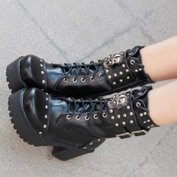 Cramps Gothic Rivet Skull Boots