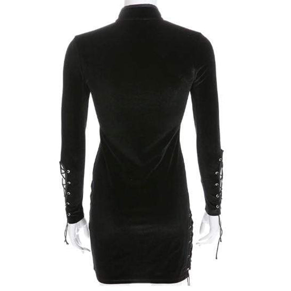 Gothic Buckle Lace Up Velvet Dress