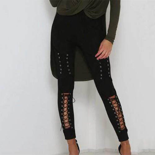 Gothic Lace Up Suede High Waist Pants