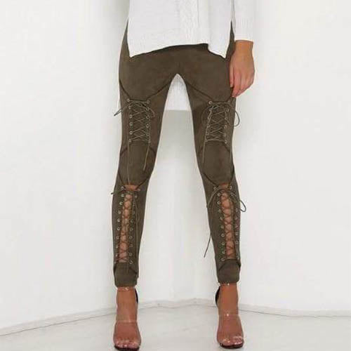 Gothic Lace Up Suede High Waist Pants