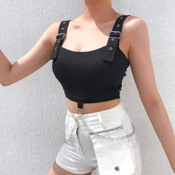 Gothic Punk Eyelet Metal Chain Top
