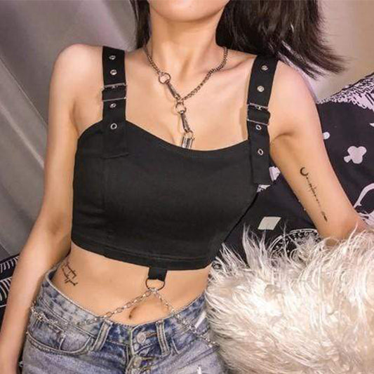 Gothic Punk Eyelet Metal Chain Top