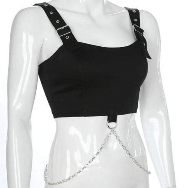 Gothic Punk Eyelet Metal Chain Top