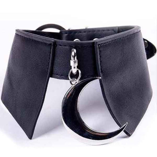 Gothic Moon Black Leather Choker