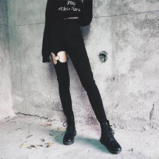 Gothic Hollow Out High Waist Pants