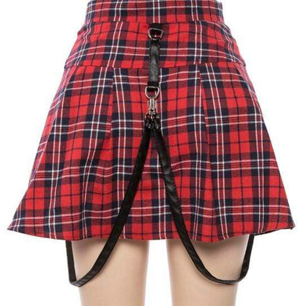 Gothic High Waist Belt Buckle Skirt