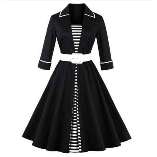 Patchwork Belt Vintage Dress Plus Size