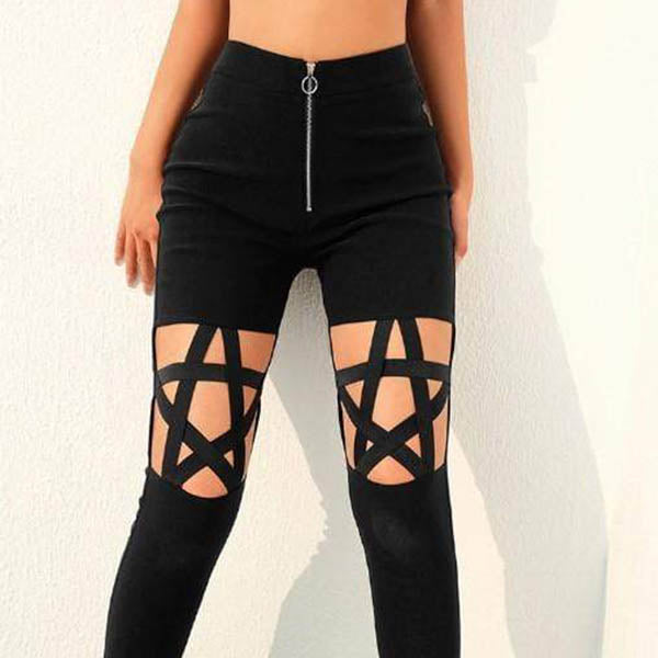 Gothic Pentagram Hollow Out High Waist Pants