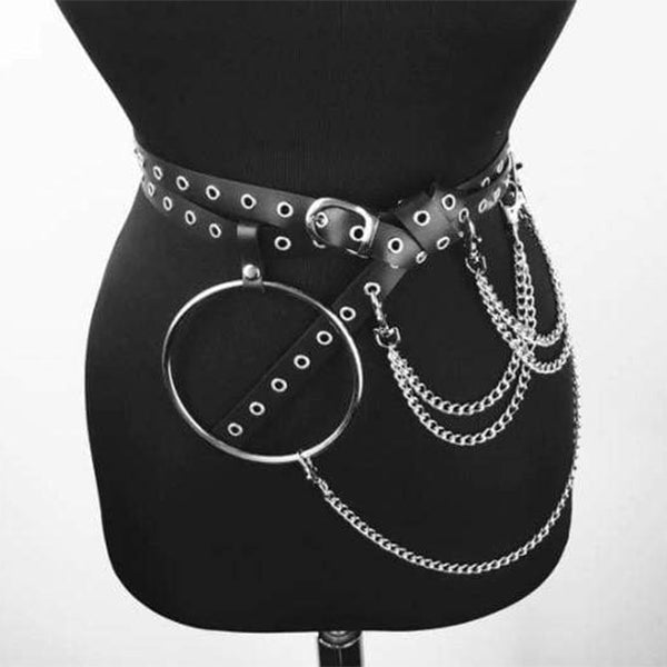 Gothic Leather Harness Waist Belts O Ring Metal