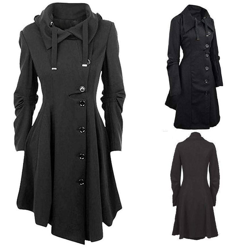 Elegant Single-Breasted Black Gothic Coat