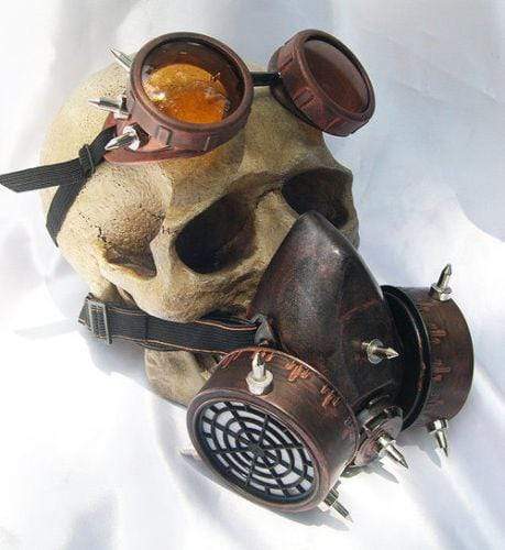 STEAMPUNK Nuclear Fall Out Spiked Respirator Gas Mask & Goggles