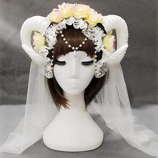 Gothic Horn Headdress and optional veil (white)