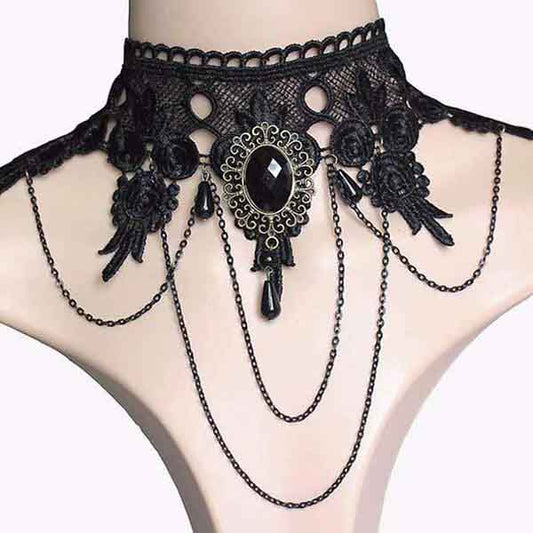 Goth Tassel Lace Necklace