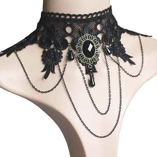 Goth Tassel Lace Necklace
