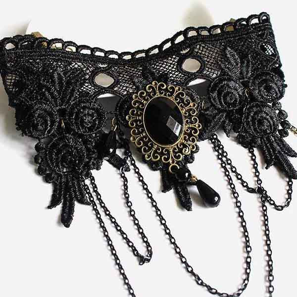 Goth Tassel Lace Necklace